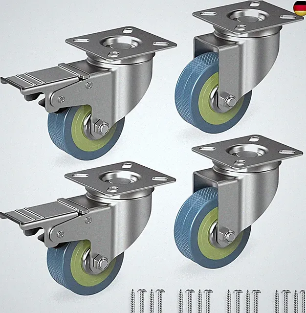 4er Set Möbelrollen 50 mm - Schwerlastrollen bis 50 kg pro Rad - 2 Räder mit B