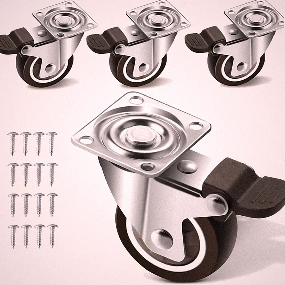 4er Set Schwerlast Möbelrollen 32mm, 360° Drehbar mit Bremse - 60kg Kapazität