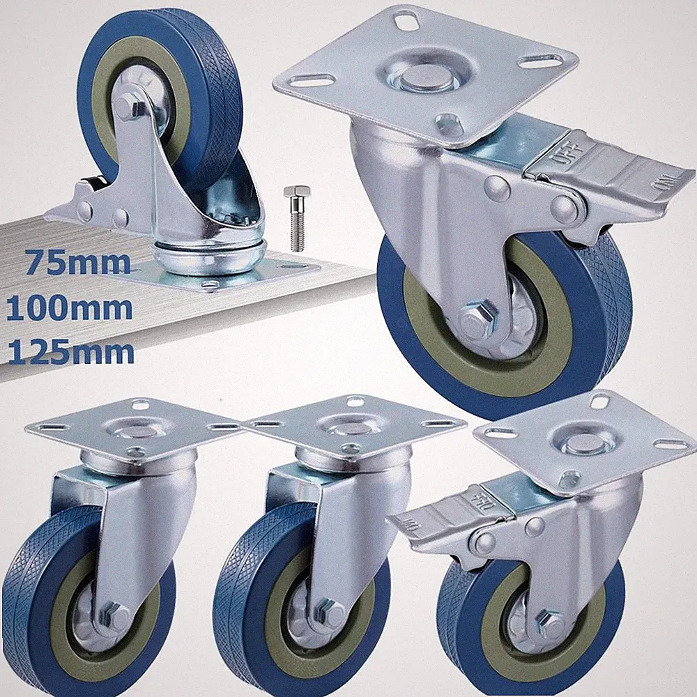 4er Set Schwerlastrollen mit Bremse 75/100/125mm Transportrollen 360° Lenkrollen