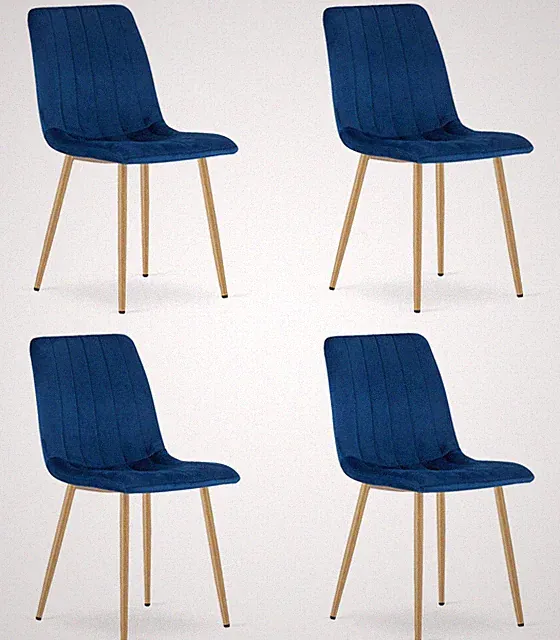 4er-Set Stuhl LAVA in Navy-Samt mit holzfarbenen Beinen
