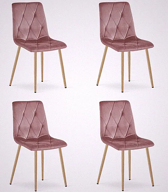 4er-Set Stuhl LIBRA in Rosa aus Samt, Beine in Holzoptik