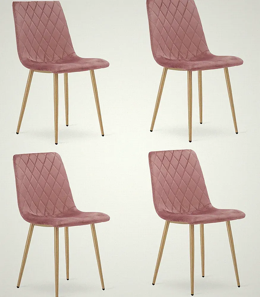 4er-Set Stuhl TURIN in Rosa aus Samt, Beine in Holzoptik