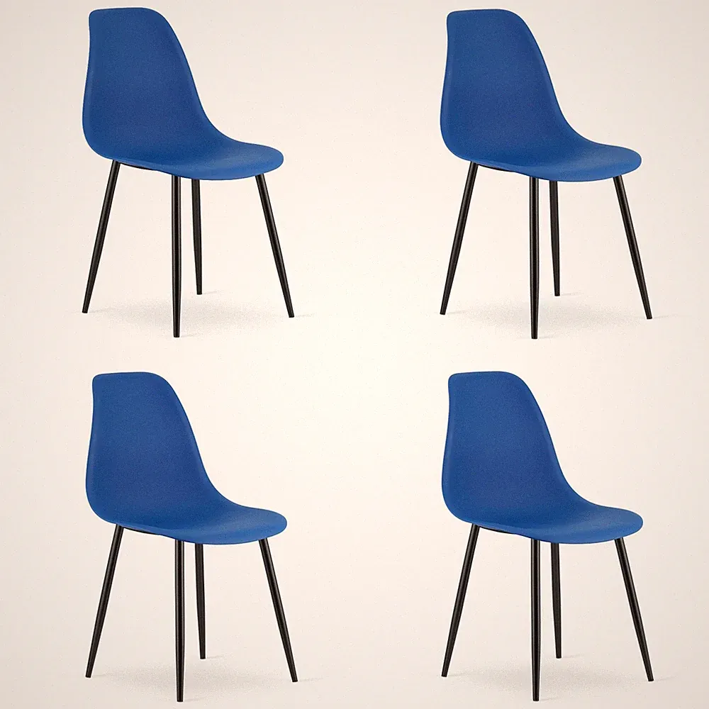 4er-Set Stuhl WAT in Blau mit schwarzen Beinen