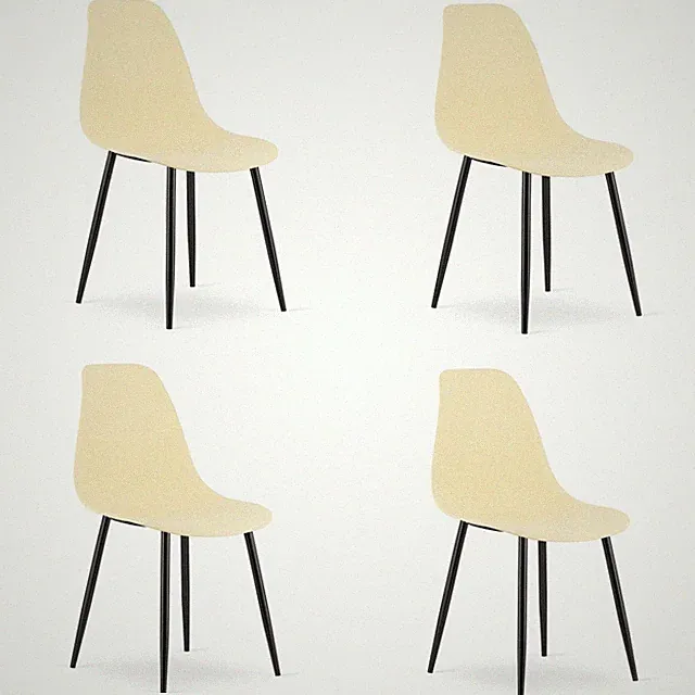 4er-Set Stuhl WAT in Creme mit schwarzen Metallbeinen