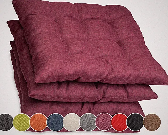 4er Set Stuhlkissen mit Bändern 40x40x8cm bequeme Auflage für Stühle Bänke