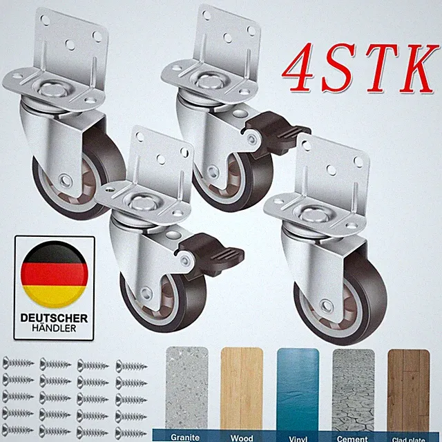 4er-Set Transportrollen Lenkrolle mit 2 Bremse Möbelrollen Gummirolle für Möbel
