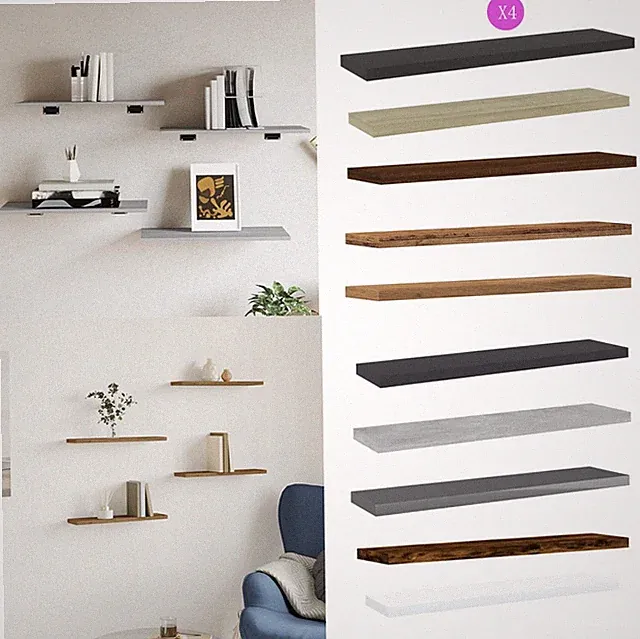 4er Set Wandregal Schweberegal 40/60/100cm Hängeregal Wandboard Bücherregal NEU