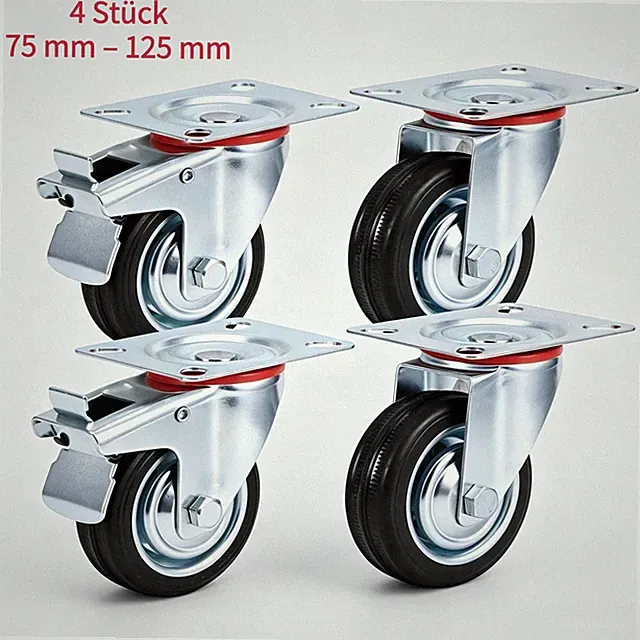 4pc Transportrollen Schwerlastrollen Lenkrolle mit Bremse Möbelrollen Gummirolle