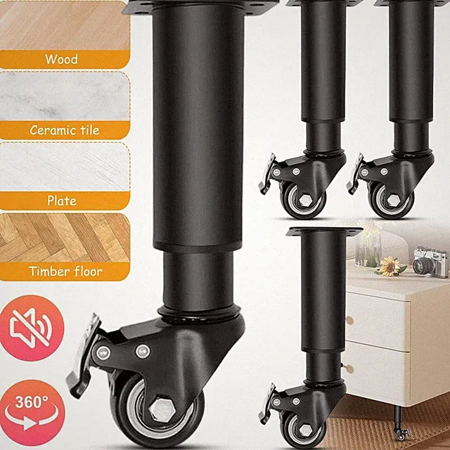 4pcs 14-18cm Metall Möbelfüße mit Lenkrollen DIY Ersatz Tischbeine Schrankfüße
