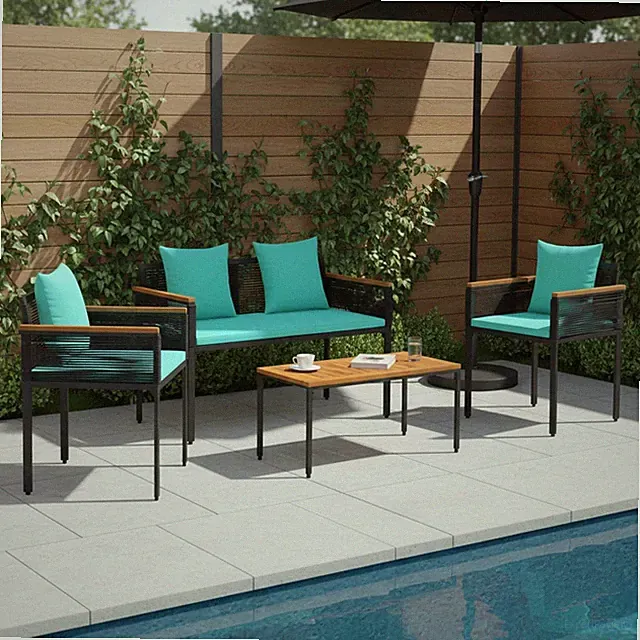 4tlg Gartenmöbel Set Rattan Lounge Sitzgruppe Garten Terrasse Kissen Türkis