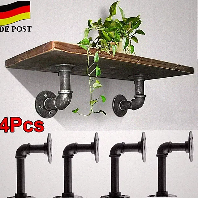 4tlg Rohr Regalhalterung Retro Industrial Wandhalter Regalträger Regalwinkel DHL