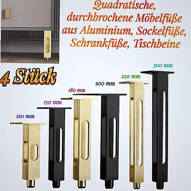 4x ALUMINIUM Quadrat Möbelfüße Sockelfüße Schrankfüße Tischbeine Füße 120~200mm