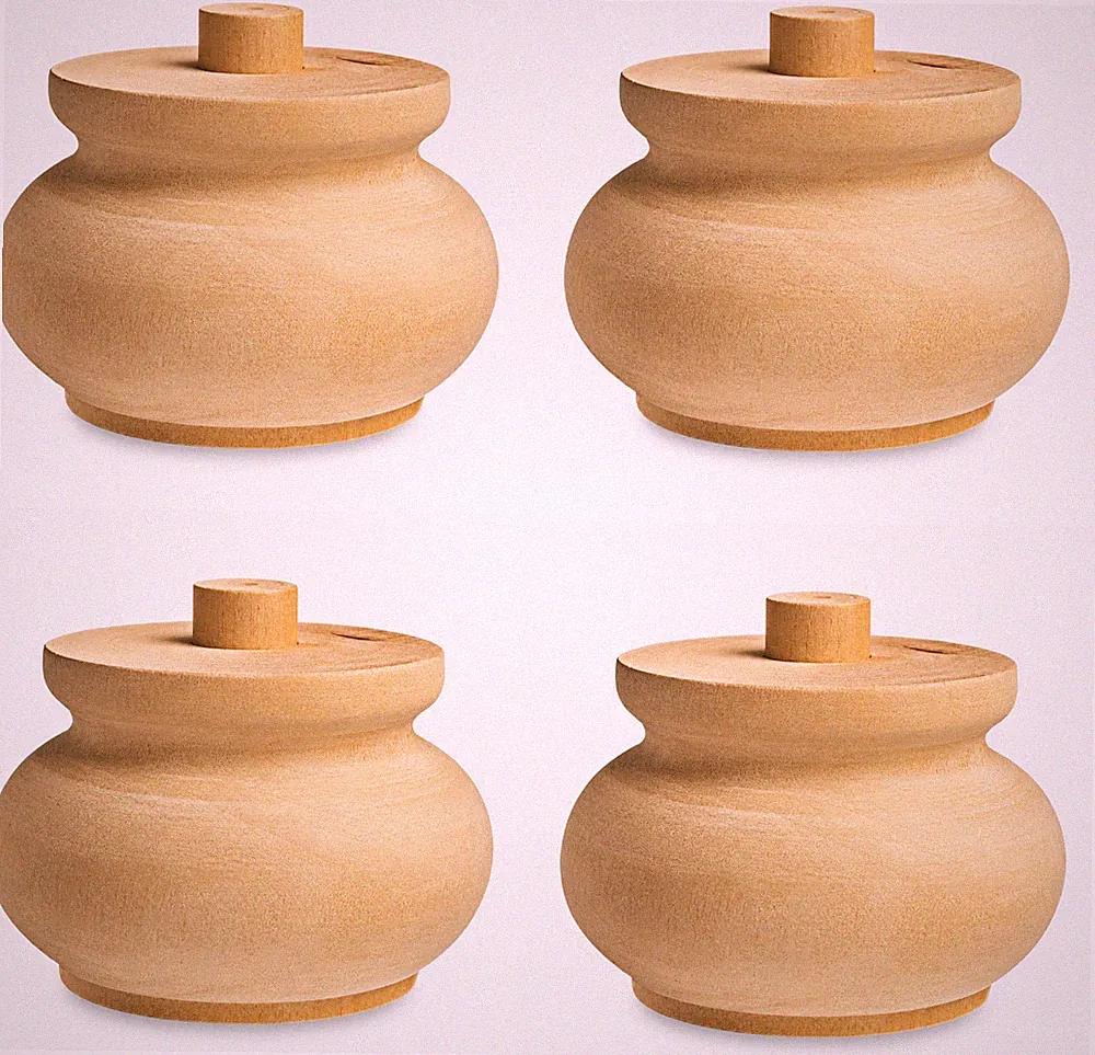 4x Barock Möbelfuß Holz Holzfuß rund Deko Fuß natur Holzfüße Deko Tischbeine Set