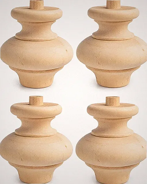 4x Barock Möbelfuß Holz Schrankfuß Deko Fuß natur Holzfüße Deko Tischbeine Set