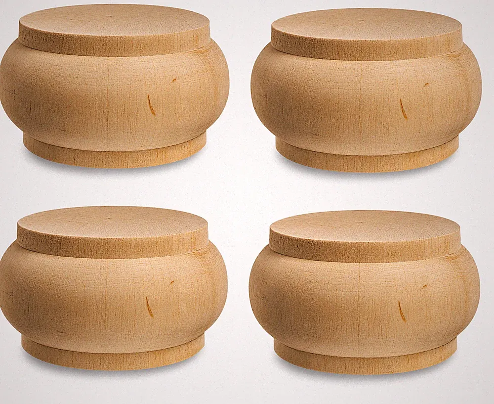 4x Barock Möbelfuß Holz Schrankfuß Deko Fuß natur Holzfüße Deko Tischbeine Set