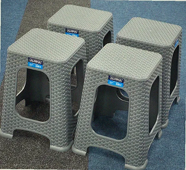 4x Hocker Tabure Stapelhocker Campingsitz Garten Gast Sitz Stuhl Rattan SILBER