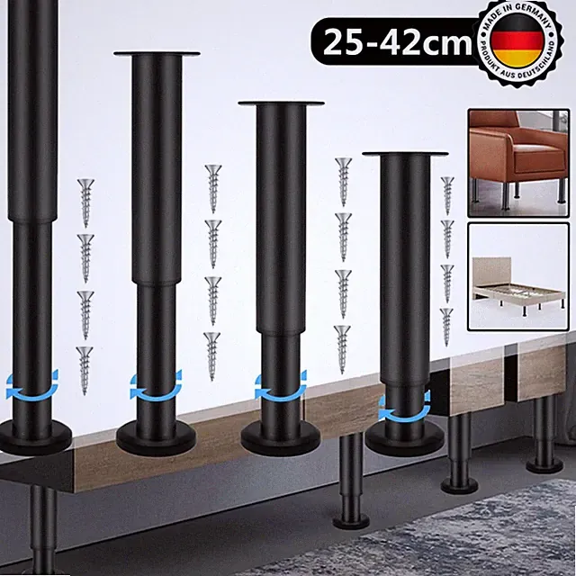 4X Höhenverstellbare Möbelbeine 25cm Metall Robust für Bett Schrank Sofa Füße