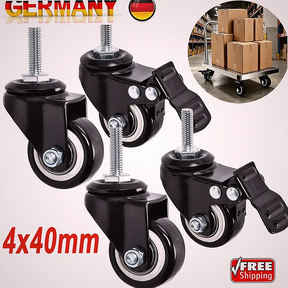 4x Lastrollen Für Möbel 40mm Transportrollen Lenkrollen Mit Bremse 40KG