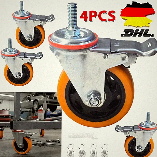 4x Lenkrollen 100mm M12 Gewinde Schwerlastrollen Transport Möbelrollen DHL