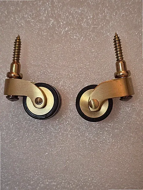 4x Massive Messing Möbelrollen 25mm Lenkrollen Vintage Gold Schraubrollen Neu