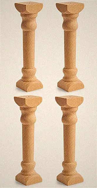 4x Möbelbein Holz Fuß Säule Dekosäule Holzbein Set 140 mm Möbelfuß Deko Barock