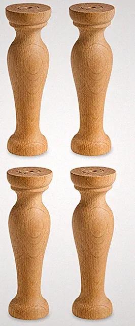 4x Möbelbein Holz Fuß Säule Dekosäule Holzbein Set 71 mm Möbelfuß Deko Barock