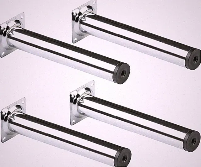 4x Möbelbein Schrankfuß Schrankbein 400mm verchromt Tischbein Stützfuß Ø30mm