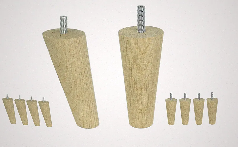 ✅4x Möbelfüße Holzfüße Eiche Sofafüße Schrank mit M8 Gewinde schräg oder gerade