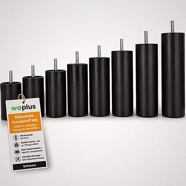 4x Möbelfüße Kunststoff Schwarz M8 Gewinde 25mm Möbelgleiter für Schrank Sofa