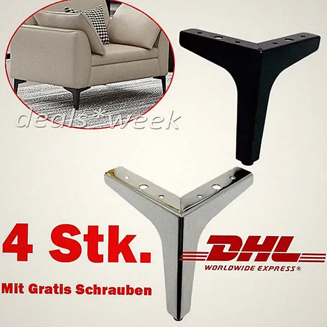4x Möbelfüße Möbelfuß Sockelfuß Schrankfuß Sofafuß Sofafüße Füße Schwarz/Silber