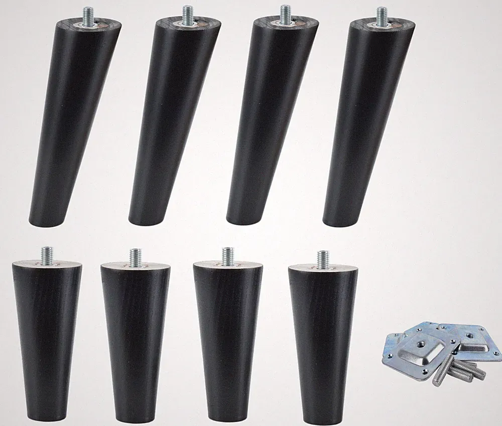 4x Möbelfüße Schwarz Buchenholz Möbelbeine für Sofa Schrank Sessel gerade schräg