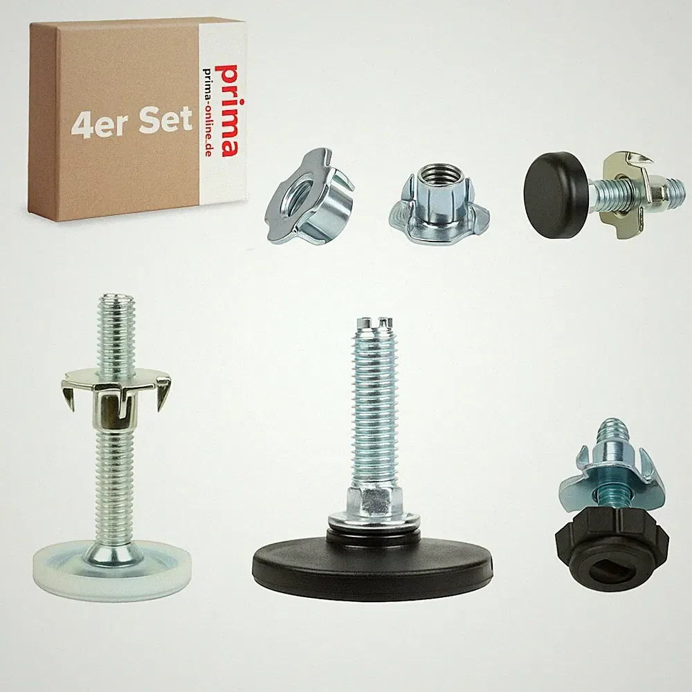 4x Möbelfüße verstellbar M6 M8 M10 Stellfüße Möbelgleiter Einschlagmuttern Set
