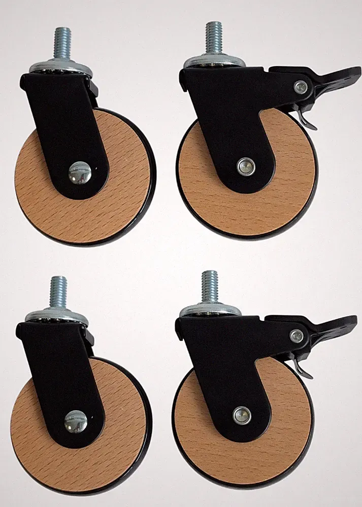4x Möbelrolle Holz Ø 62 Transportrolle Rolle 15 kg Laufrolle Lenkrolle Set Buche