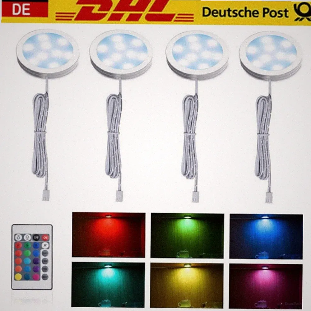 4x RGB LED Leuchte für Unterbau Vitrine Möbel Regal Kabinett Beleuchtungssystem