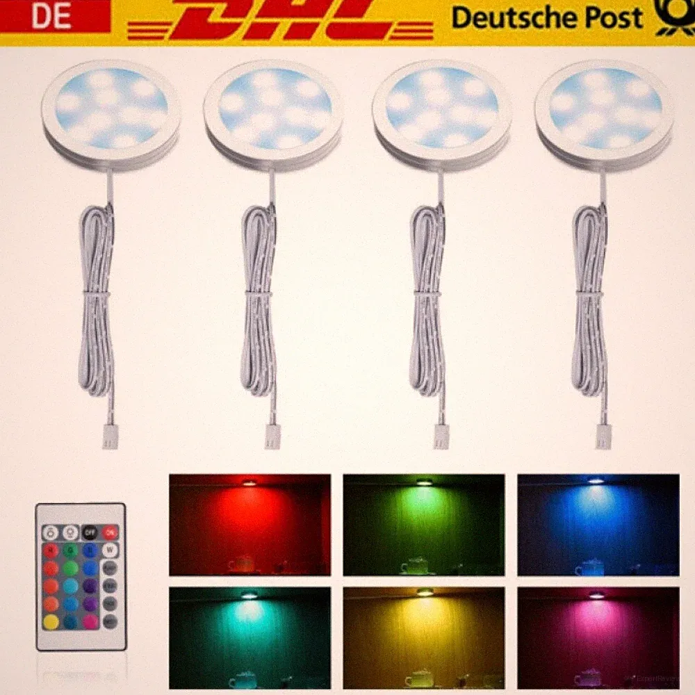 4x RGB LED Unterbauleuchten Möbel Vitrinenbeleuchtung Regalbeleuchtung Kabinett