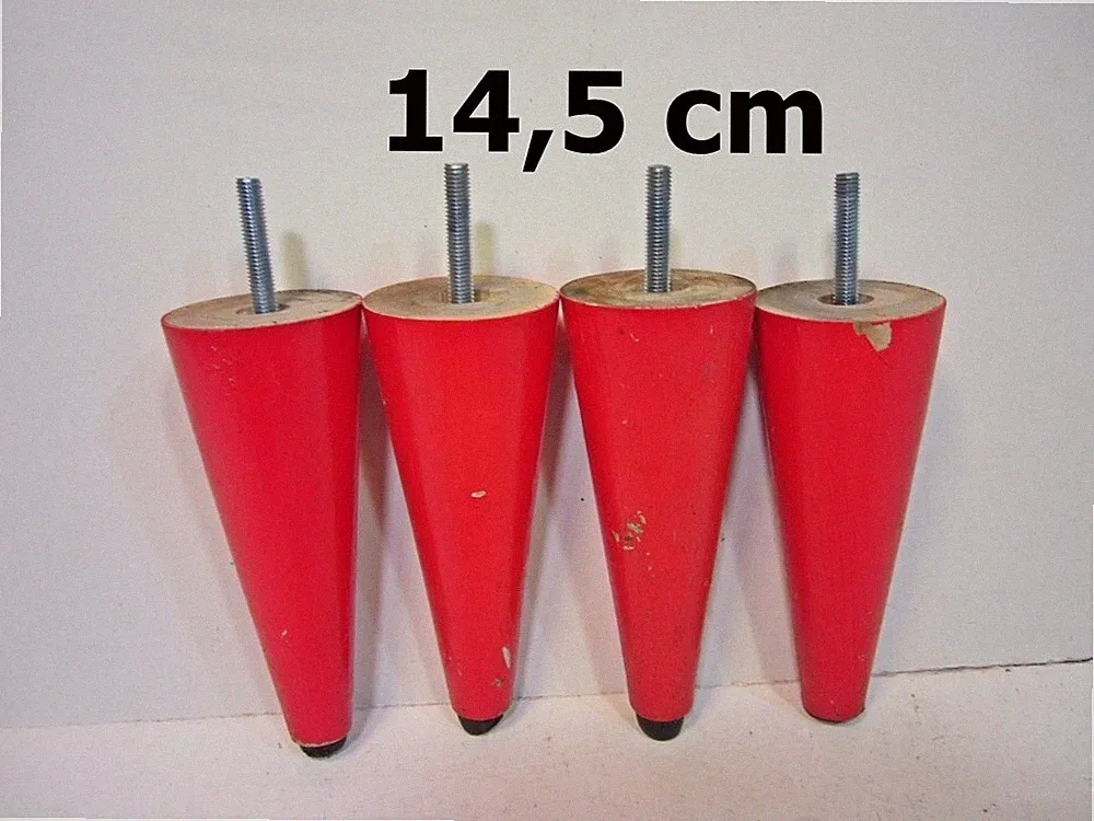 4x rote Couchfüße Möbelfuß Schrank -Fuß Konisch Holz Möbel Kommode Art L 14,5 cm