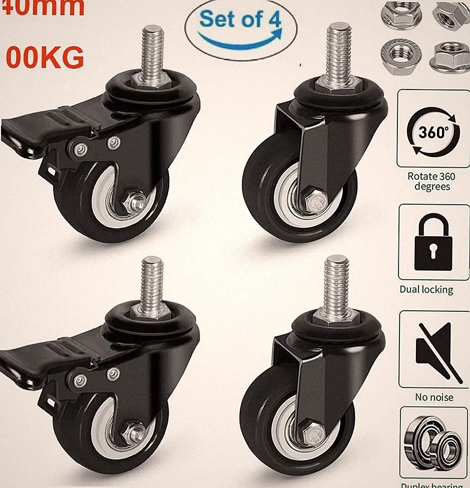 4x Schwerlastrollen Für Möbel 40mm 100KG Transportrollen Lenkrollen Mit Bremse