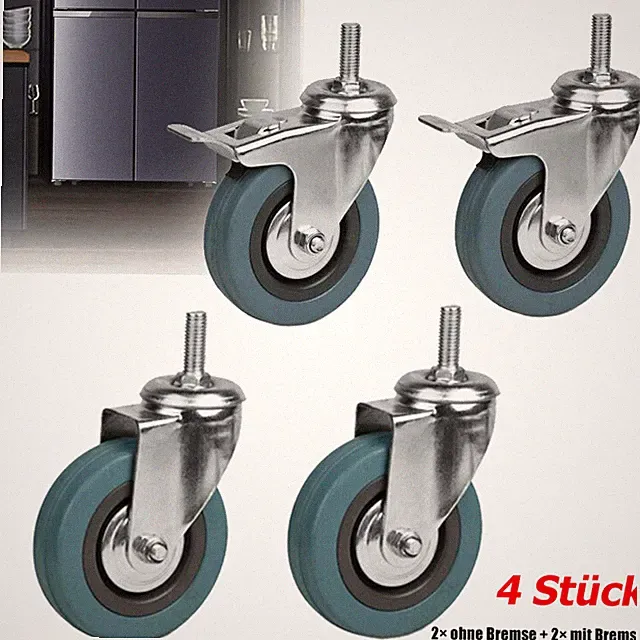 4X Schwerlastrollen Für Möbel 50/75/100mm Transportrollen Lenkrollen Mit Bremse