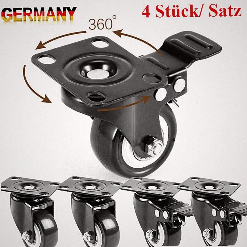 4x Schwerlastrollen Für Möbel 50mm 200KG Transportrollen Lenkrollen Mit Bremse