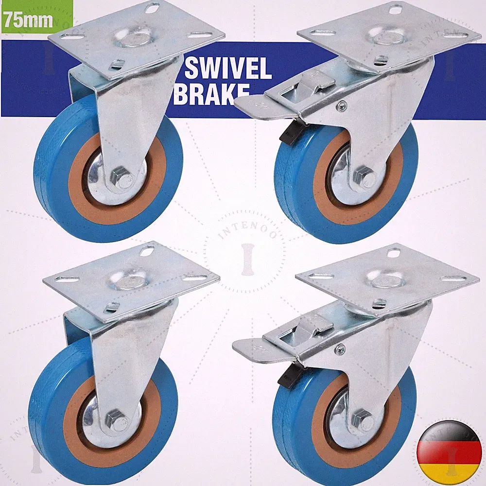 4x Schwerlastrollen Für Möbel 75mm 200KG Transportrollen Lenkrollen Mit Bremse