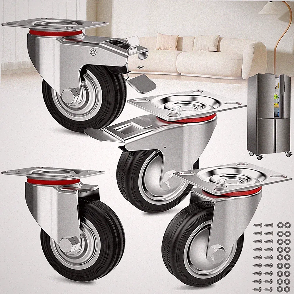 4x Schwerlastrollen Für Möbel 75mm 200KG Transportrollen Lenkrollen Mit Bremse