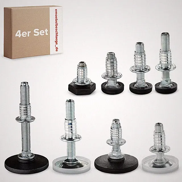 4x Stellfüße M8 M10 Set mit Einschlagmuffen höhenverstellbar Möbelfüße Ausgleich