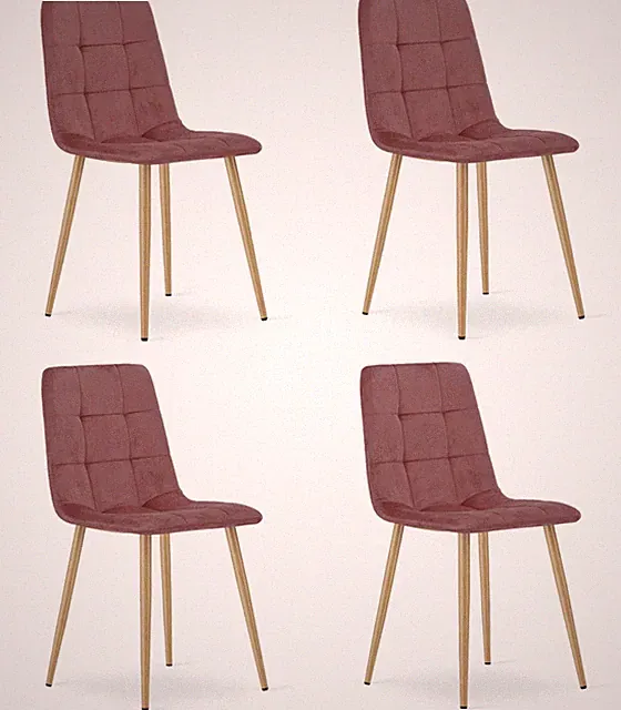 4x Stuhl KARA in Rosa aus Samt mit Beinen in Holzoptik