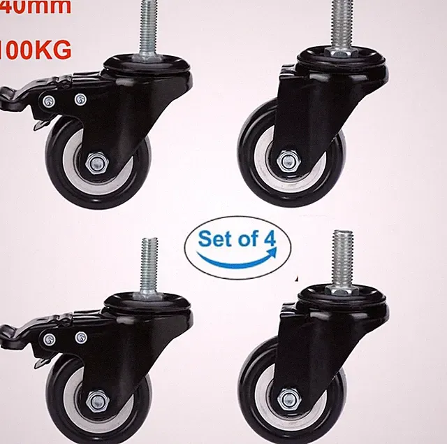 4x Transportrollen 40mm 100KG Schwerlastrollen Für Möbel Lenkrollen Mit Bremse