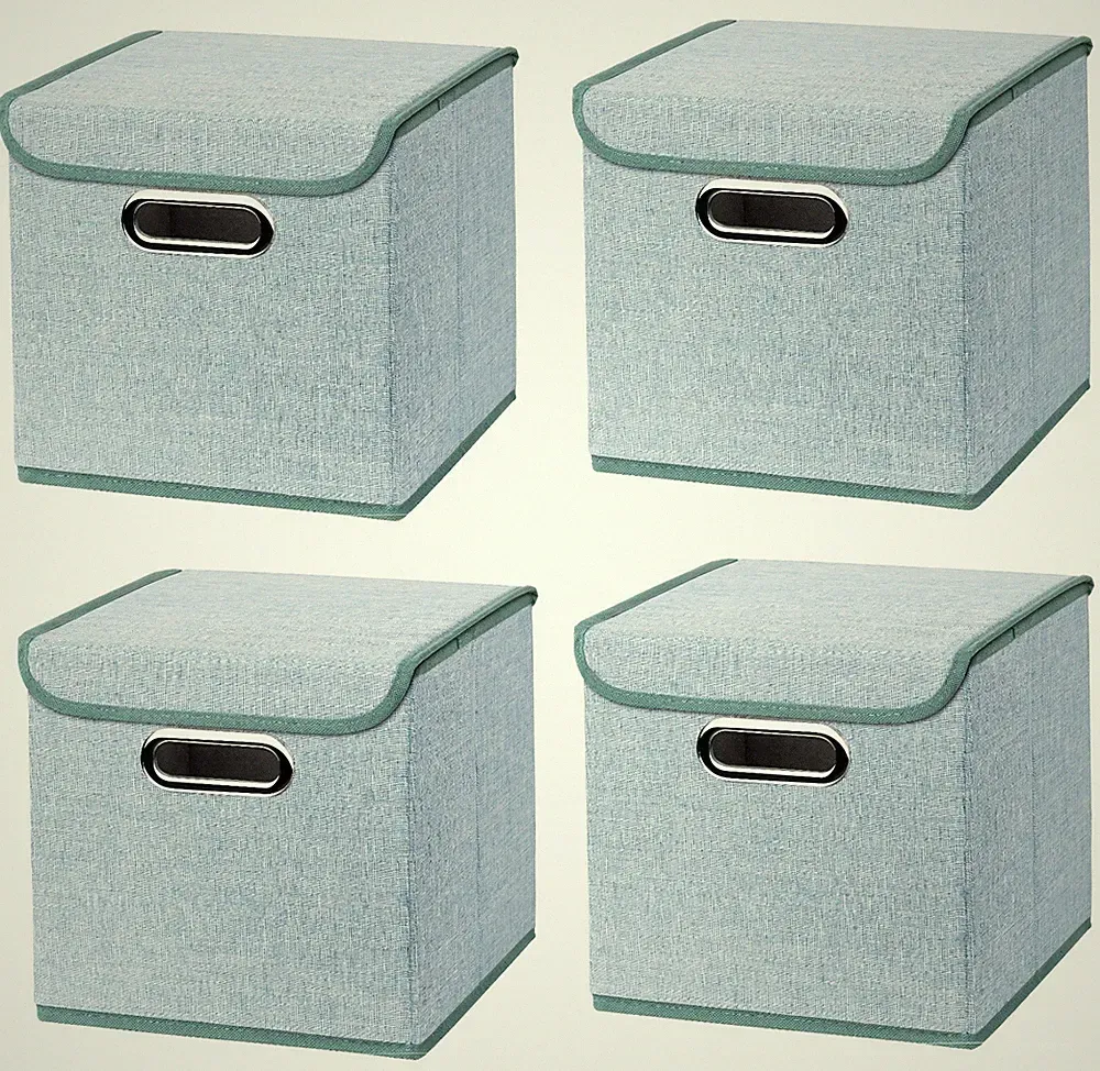 4x Türkis Faltbox 25 x 25 x 25 Box Regalbox Aufbewahrungsbox faltbar mit Deckel