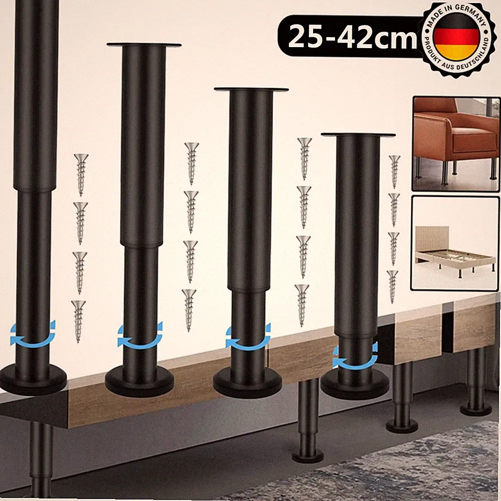 4X verstellbare Möbelbeine 25cm Metall Ersatzfüße für Sofa Schrank Bett stabile