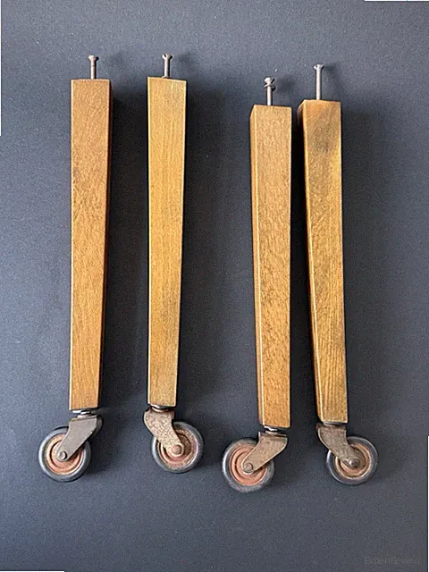 4x Vintage Möbelbeine Holz mit Rollen 30cm Mid Century Tischbeine Tischfüße