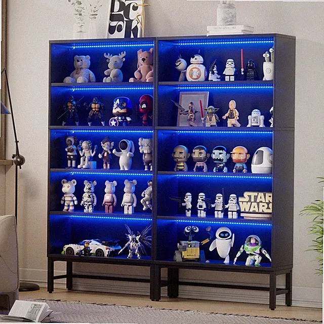 5 Ebenen RGB Mehrzweckschrank mit LED Beleuchtung,Vitrinenschrank Sammlervitrine