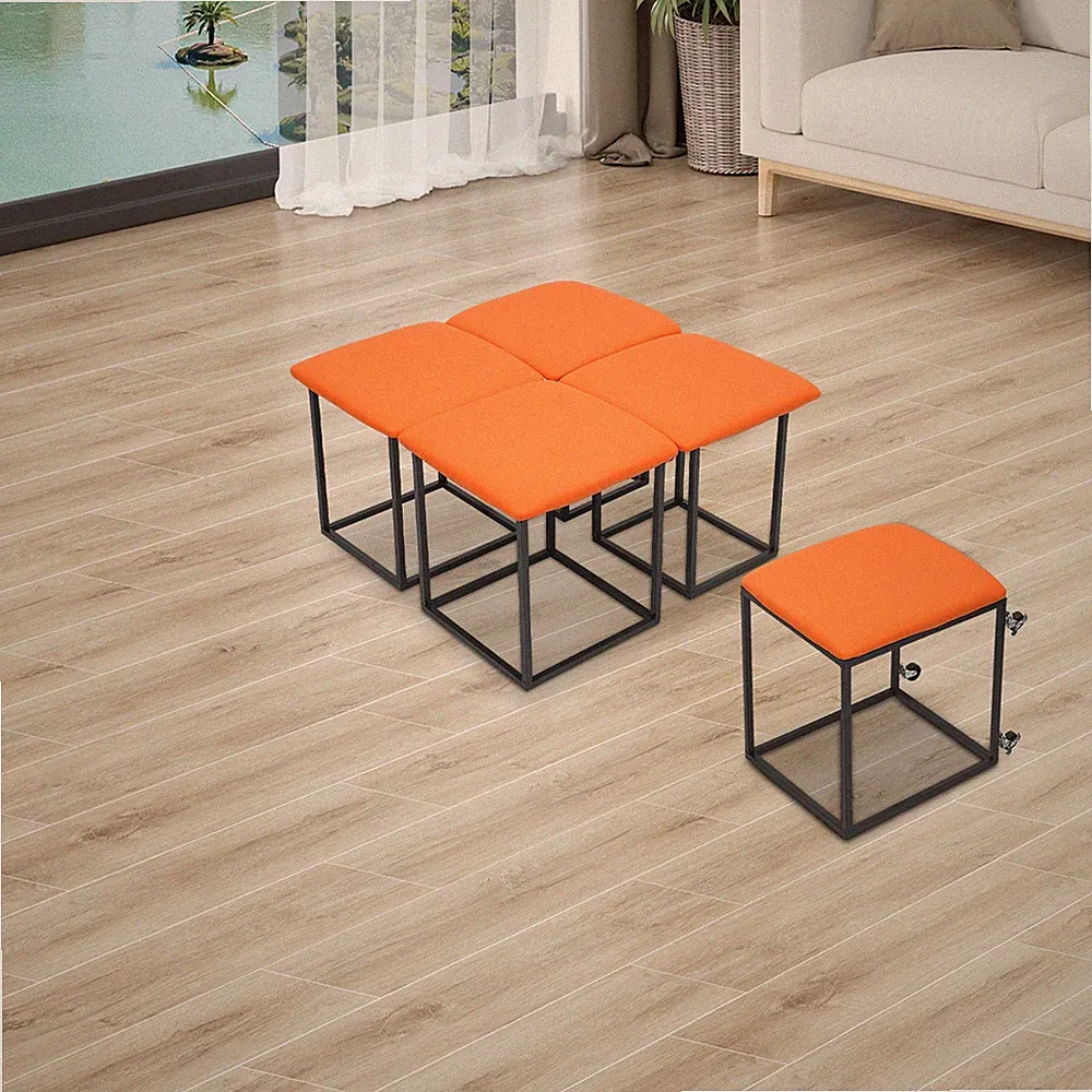 5-in-1 Multifunktionaler Würfelhocker, Stapelbar Sofa-hocker, Orange-rot