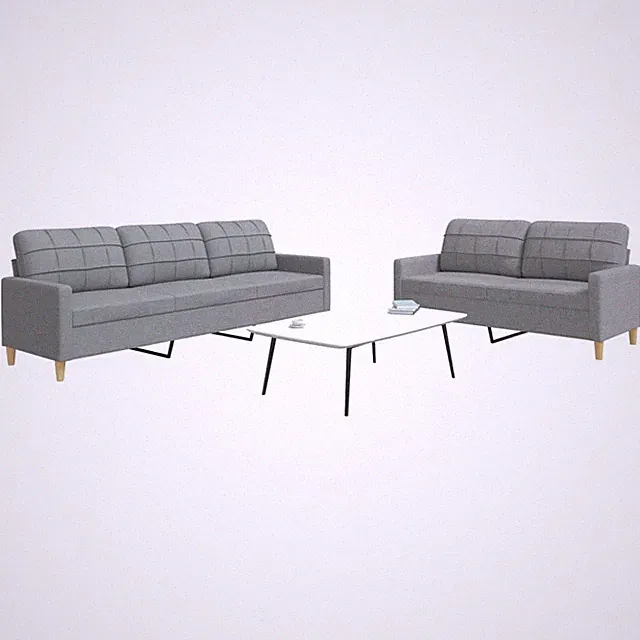 5-Sitzer Sofagarnitur Set Sessel Sofa Couch Wohnzimmersofa Fußhocker Kissen Set